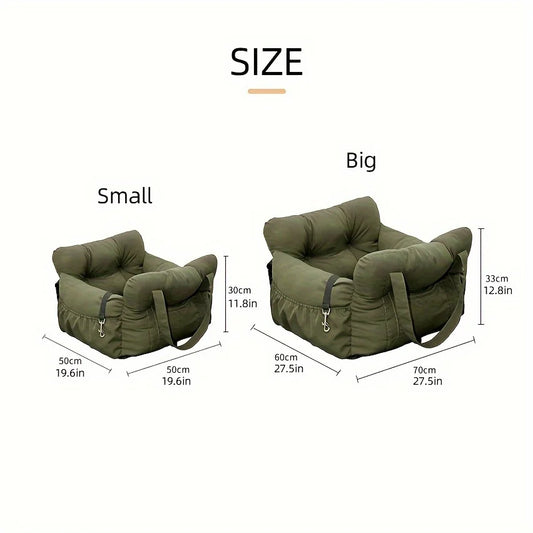 Washable Dog Car Seat with Safety Strap – Portable Travel Bed & Carrier