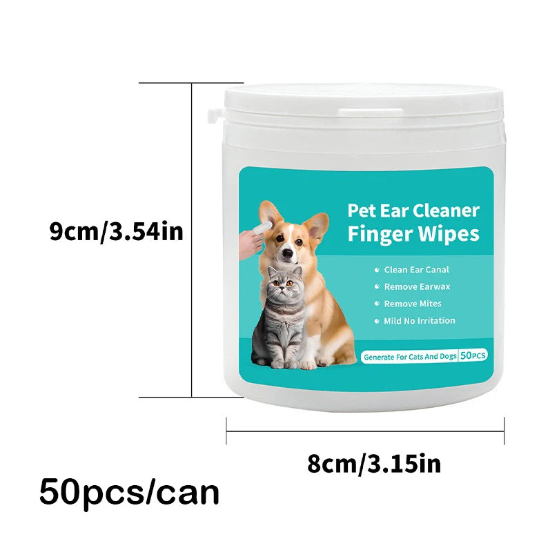 Gentle Ear Cleaning Finger Wipes for Dogs & Cats – 50 Pack