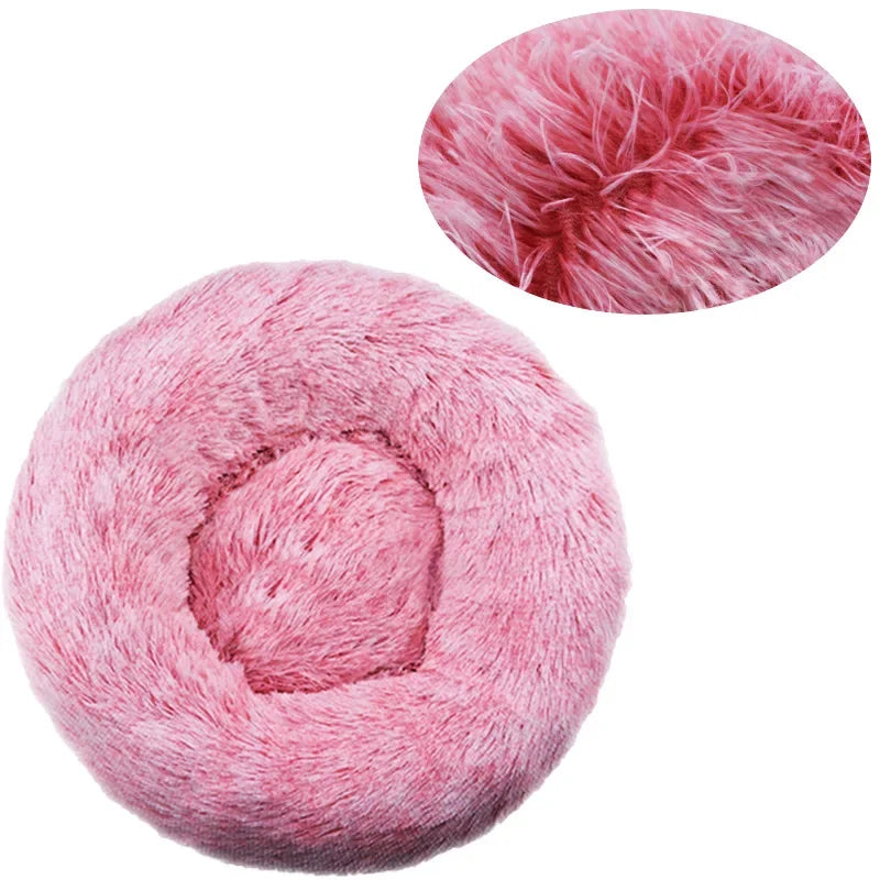 Soft Plush Donut Pet Bed for Dogs & Cats – Washable Round Bed