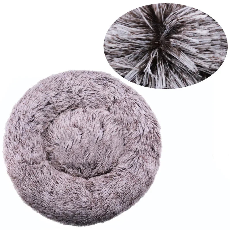 Soft Plush Donut Pet Bed for Dogs & Cats – Washable Round Bed
