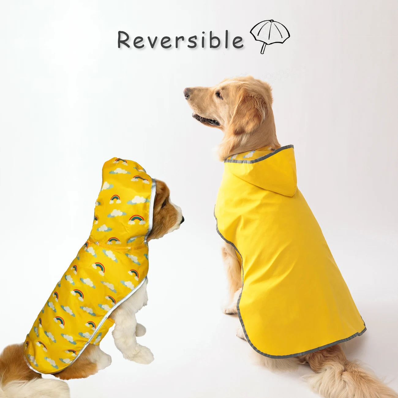 Reversible Waterproof Dog Raincoat – Double-Layer Hooded Jacket
