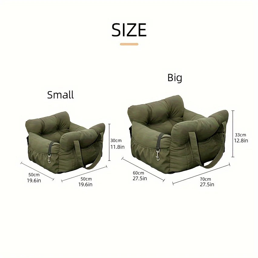 Washable Dog Car Seat with Safety Strap – Portable Travel Bed & Carrier