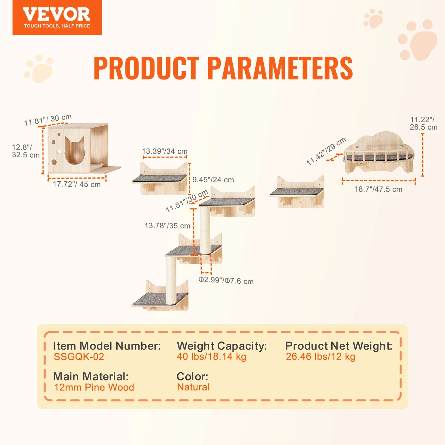 Wall-Mounted Cat Climbing Set with Shelves, Steps & Perches