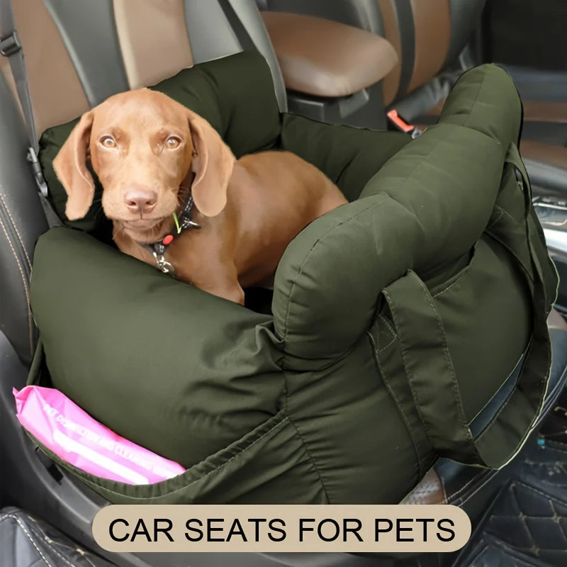 Washable Dog Car Seat with Safety Strap – Portable Travel Bed & Carrier