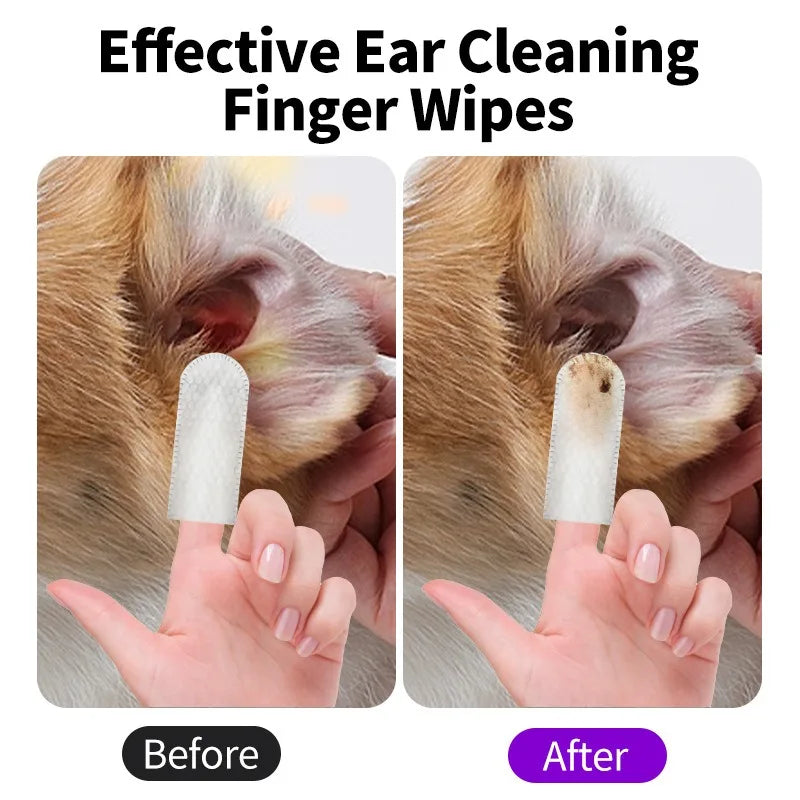 Gentle Ear Cleaning Finger Wipes for Dogs & Cats – 50 Pack