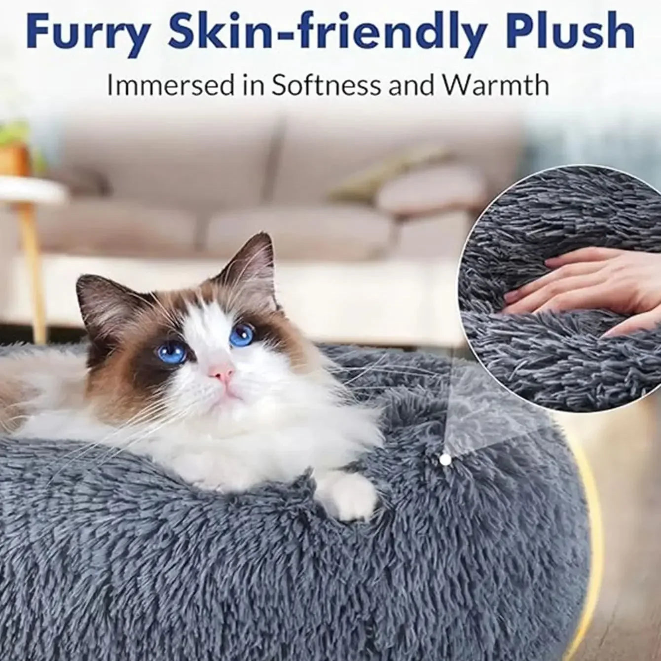 Soft Plush Donut Pet Bed for Dogs & Cats – Washable Round Bed