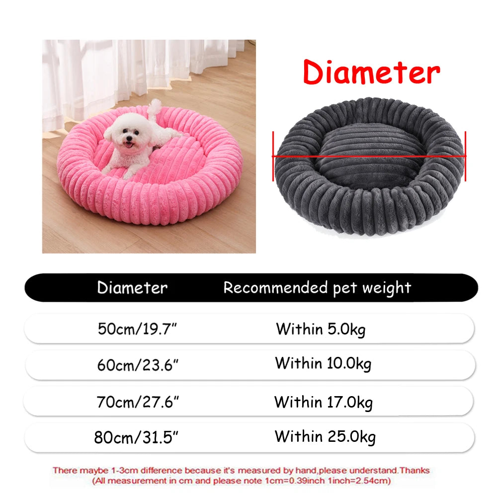Soft Plush Donut Pet Bed for Dogs & Cats – Washable Round Bed