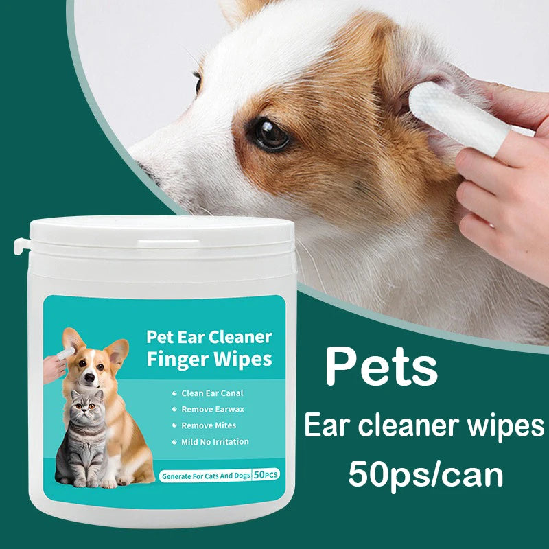 Gentle Ear Cleaning Finger Wipes for Dogs & Cats – 50 Pack