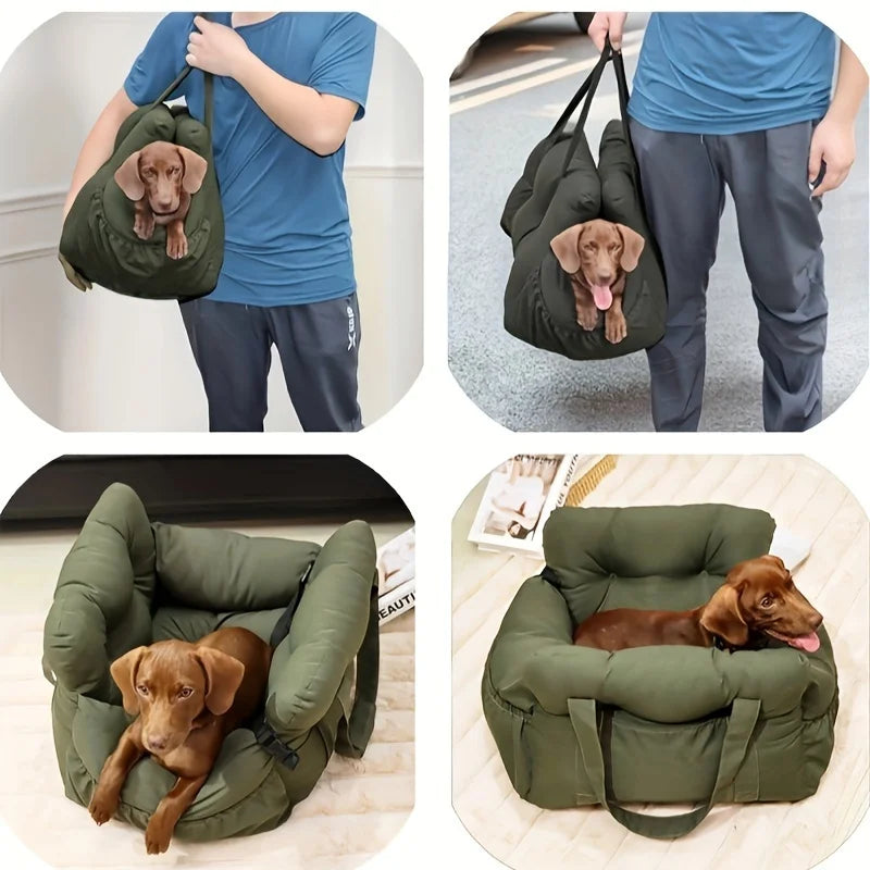 Washable Dog Car Seat with Safety Strap – Portable Travel Bed & Carrier