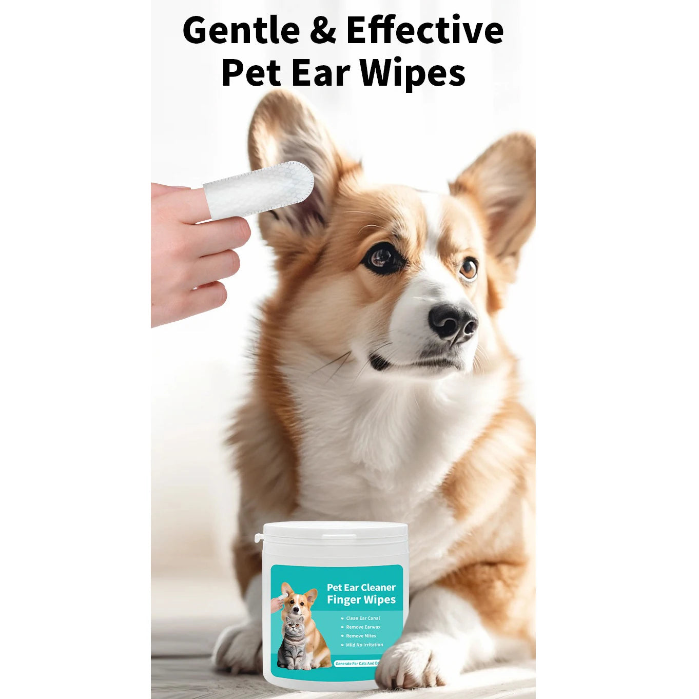Gentle Ear Cleaning Finger Wipes for Dogs & Cats – 50 Pack