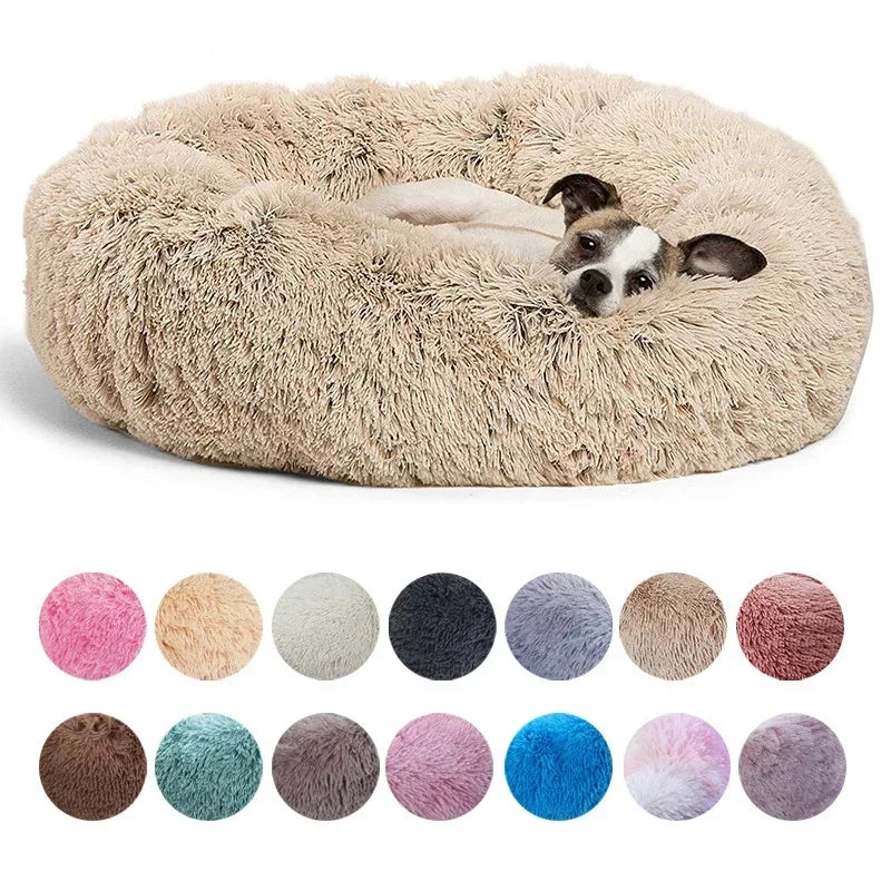 Soft Plush Donut Pet Bed for Dogs & Cats – Washable Round Bed