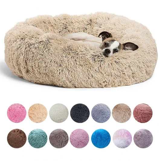 Soft Plush Donut Pet Bed for Dogs & Cats – Washable Round Bed