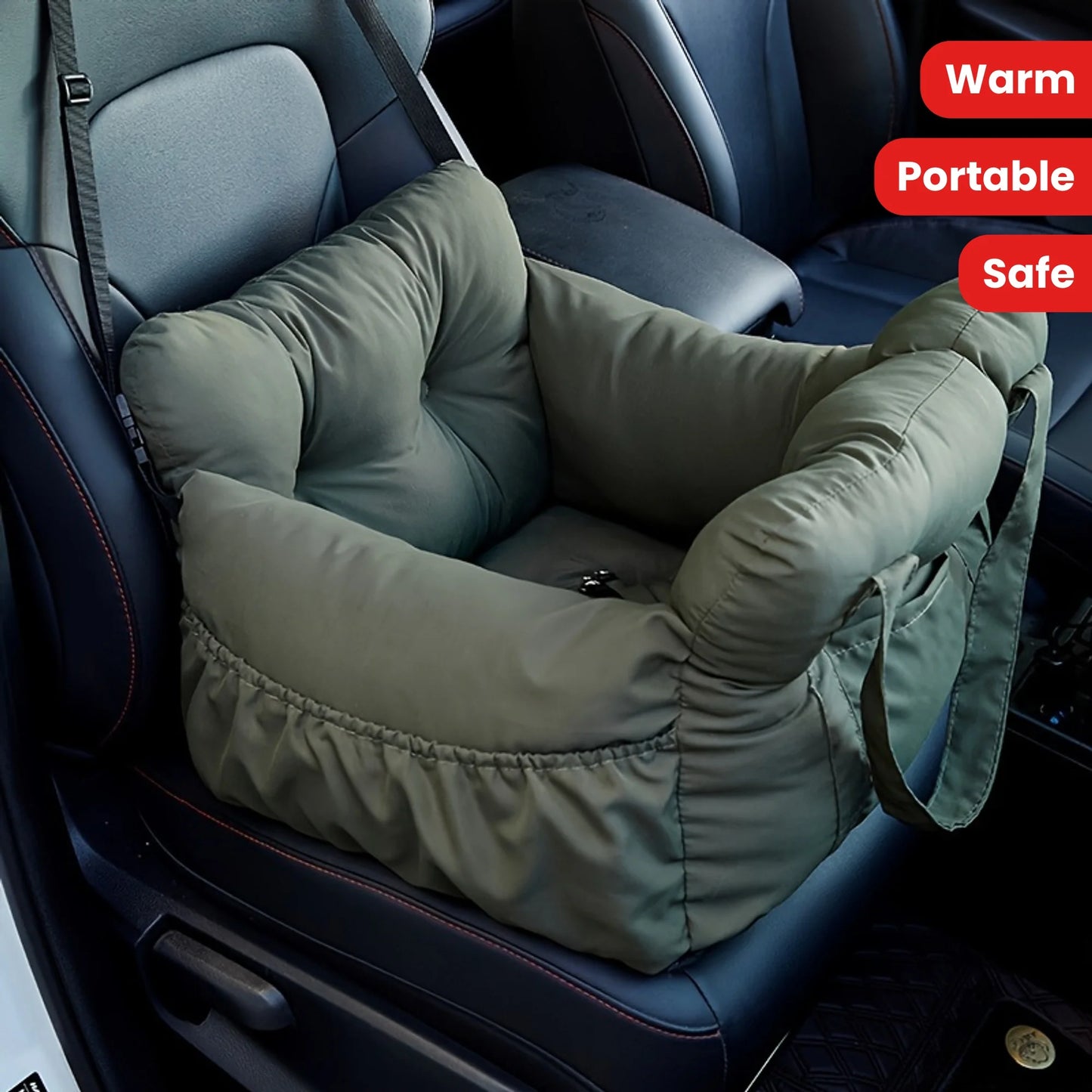 Washable Dog Car Seat with Safety Strap – Portable Travel Bed & Carrier