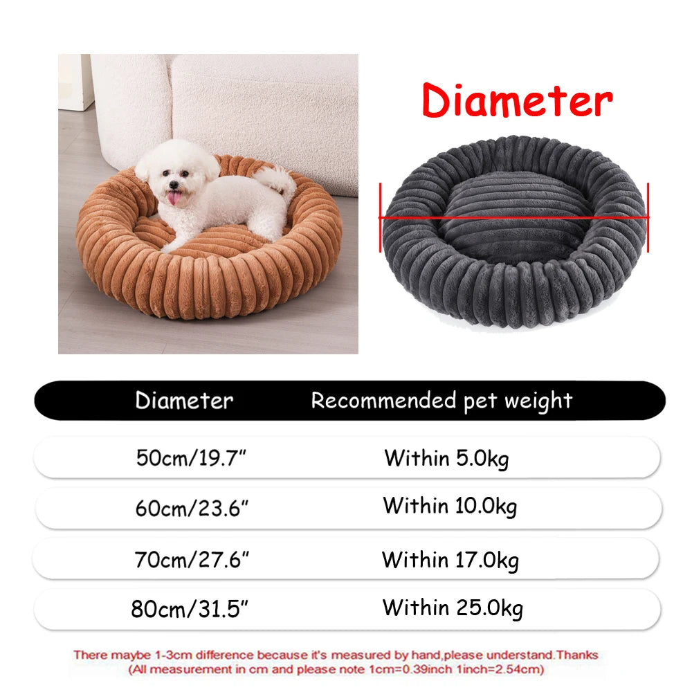 Soft Plush Donut Pet Bed for Dogs & Cats – Washable Round Bed