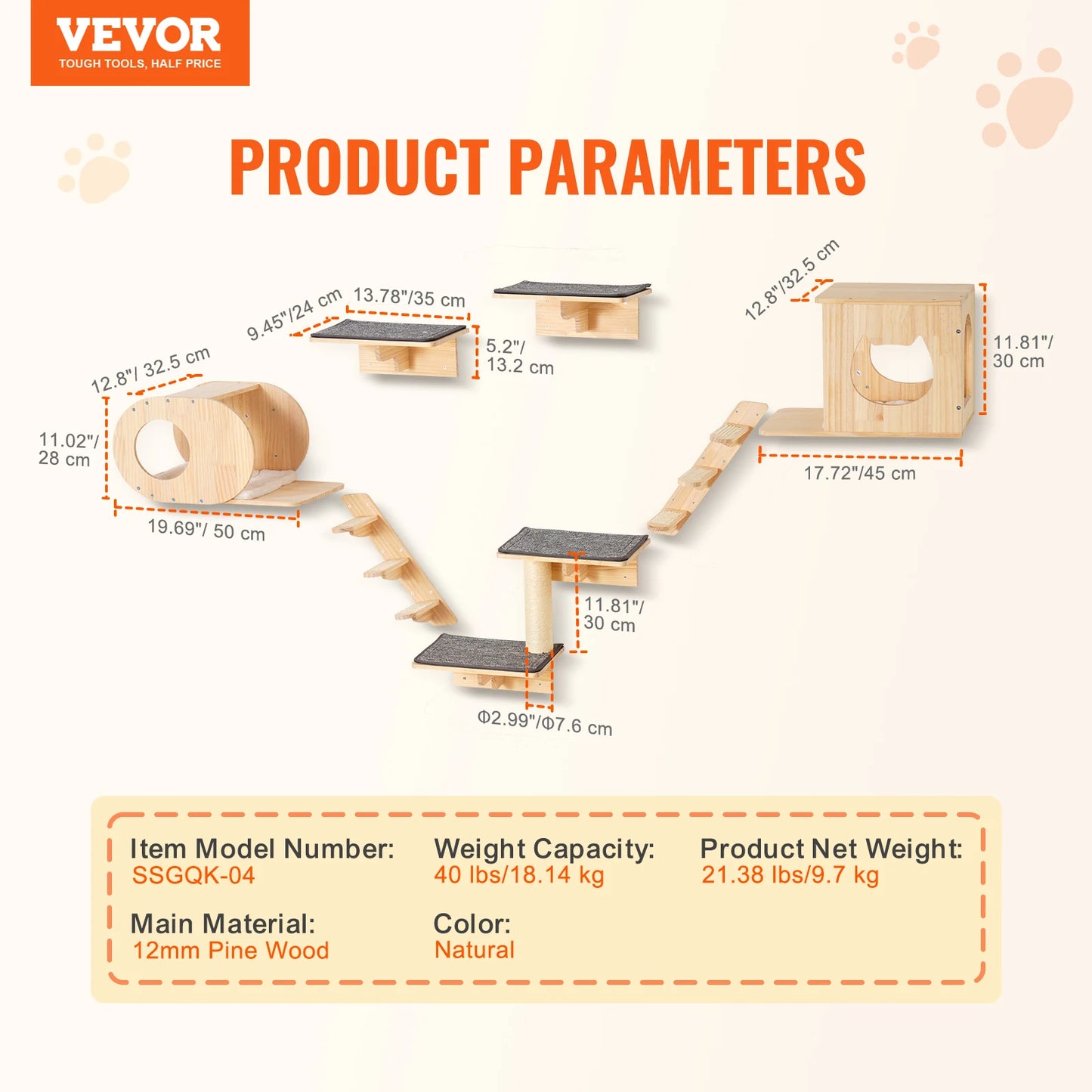 Wall-Mounted Cat Climbing Set with Shelves, Steps & Perches