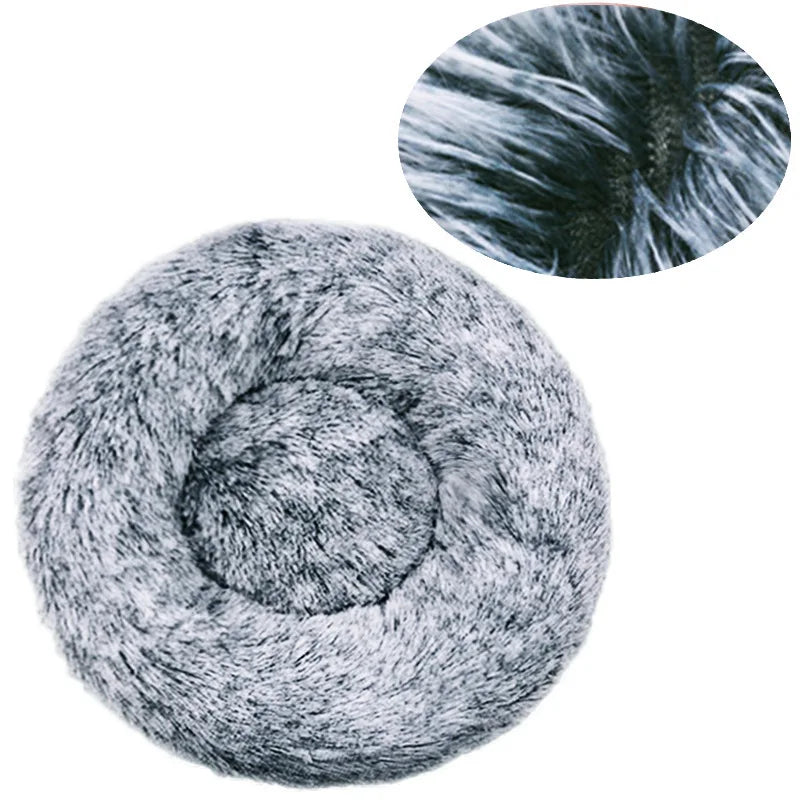 Soft Plush Donut Pet Bed for Dogs & Cats – Washable Round Bed