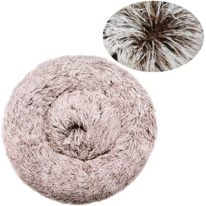 Soft Plush Donut Pet Bed for Dogs & Cats – Washable Round Bed