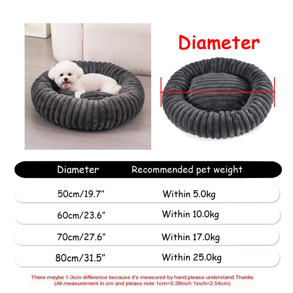 Soft Plush Donut Pet Bed for Dogs & Cats – Washable Round Bed