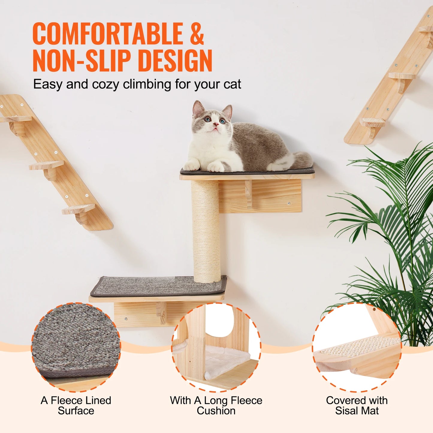 Wall-Mounted Cat Climbing Set with Shelves, Steps & Perches