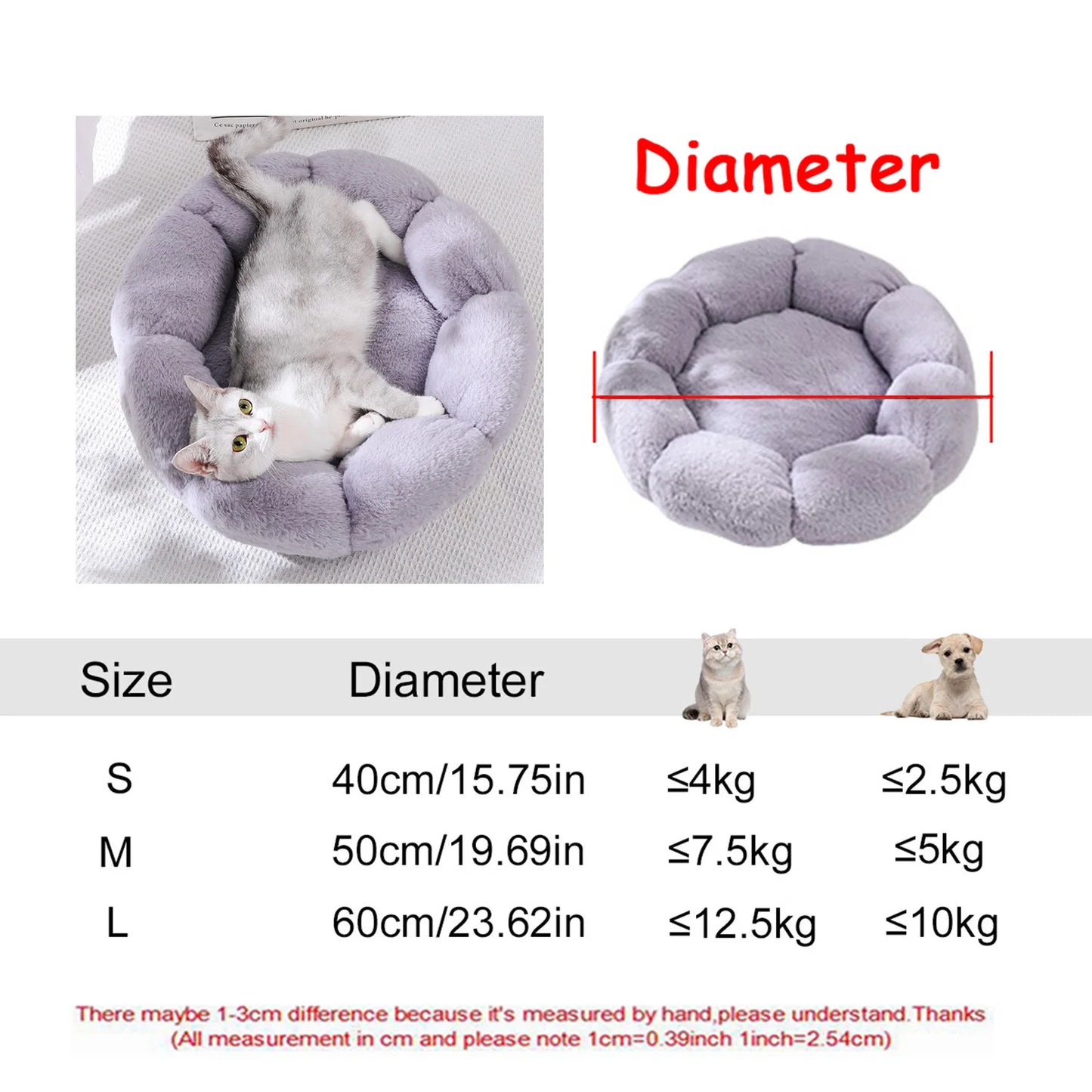 Soft Plush Donut Pet Bed for Dogs & Cats – Washable Round Bed