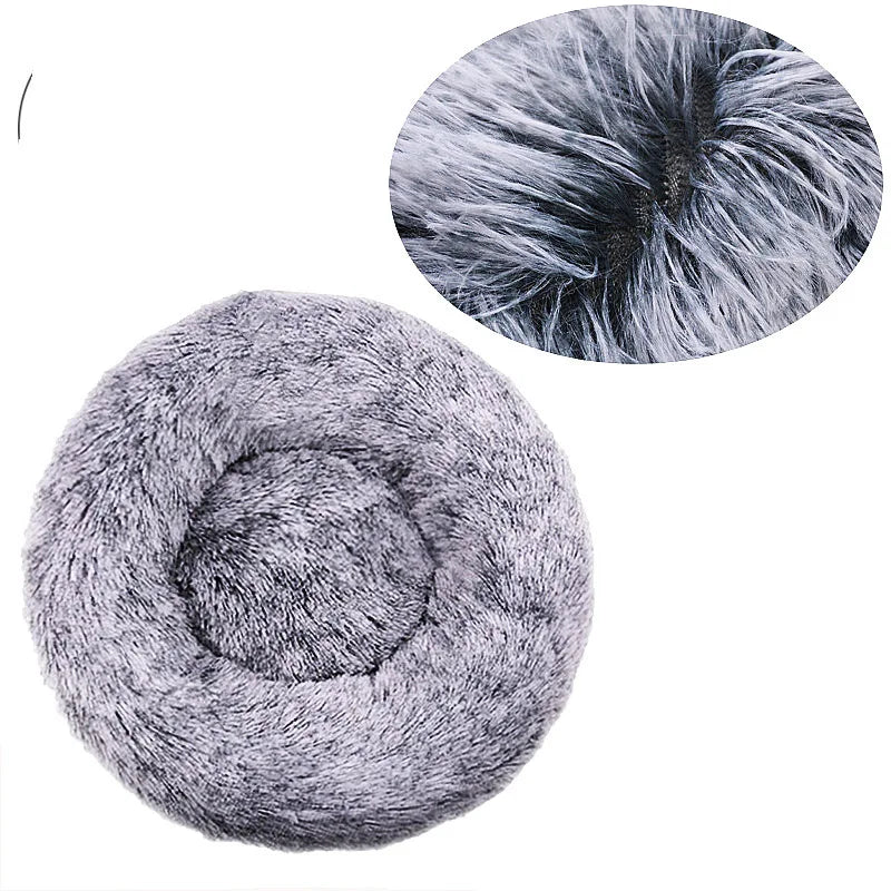 Soft Plush Donut Pet Bed for Dogs & Cats – Washable Round Bed