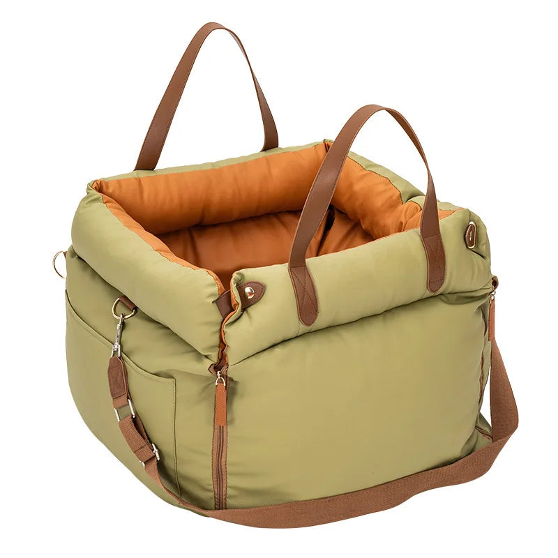 Washable Dog Car Seat with Safety Strap – Portable Travel Bed & Carrier