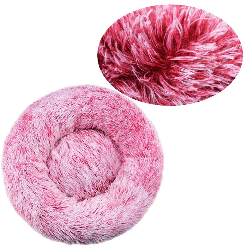 Soft Plush Donut Pet Bed for Dogs & Cats – Washable Round Bed