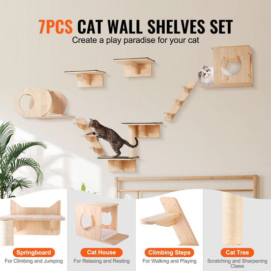 Wall-Mounted Cat Climbing Set with Shelves, Steps & Perches