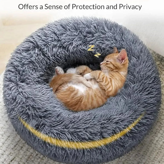 Soft Plush Donut Pet Bed for Dogs & Cats – Washable Round Bed